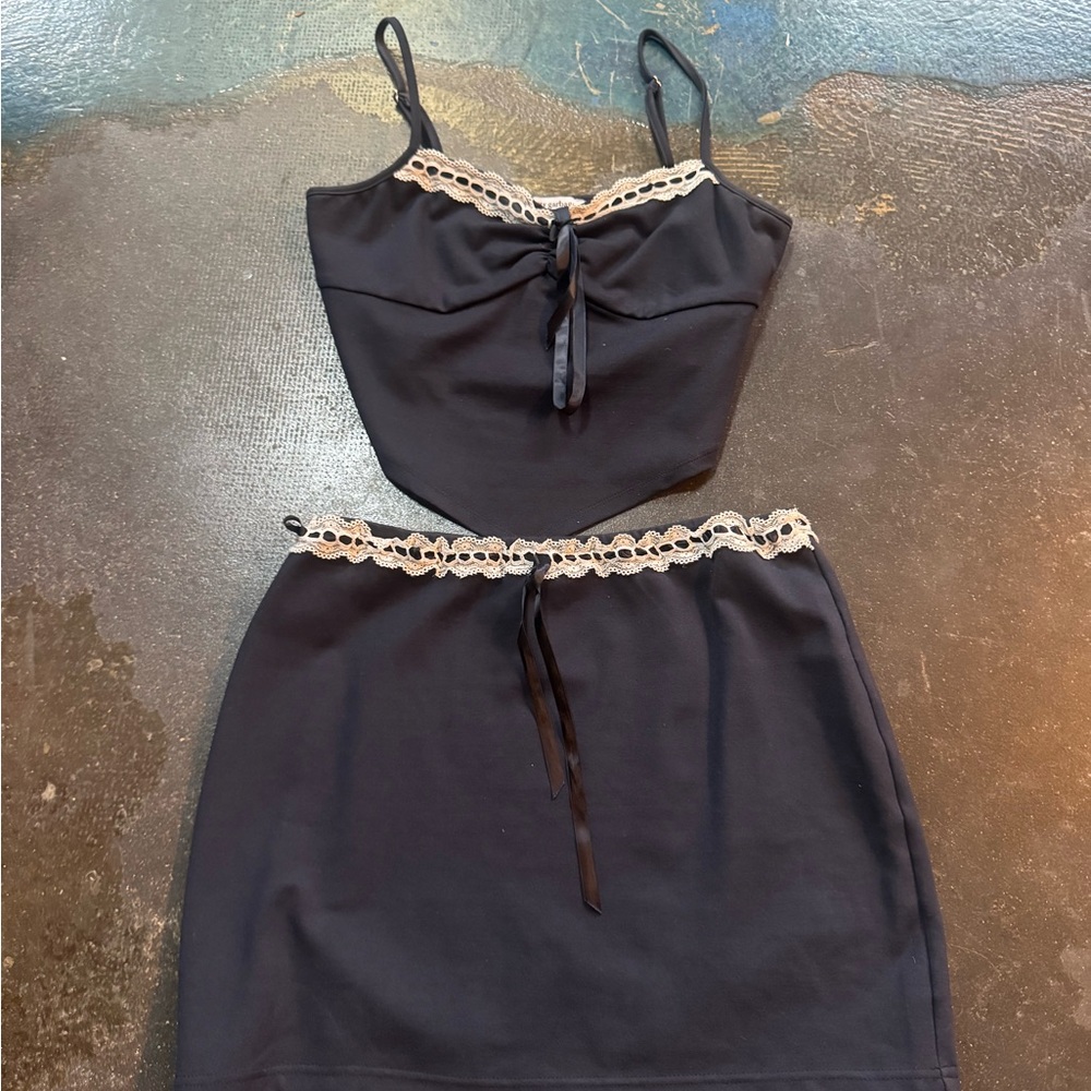 Navy Lace Trim Two-Piece Set